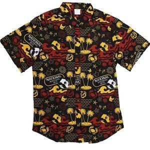 Route One Apparel Natty BOH Beach Red and Gold Hawaiian shirt Beer